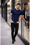 Erkek T-shirt Bisiklet Yaka Slim Fit Dar Kesim Likralı Tişört Günlük Basic Body - Lacivert