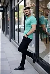 Erkek T-shirt Bisiklet Yaka Slim Fit Dar Kesim Likralı Tişört Günlük Basic Body - Turkuvaz