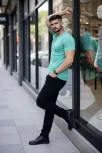 Erkek T-shirt Bisiklet Yaka Slim Fit Dar Kesim Likralı Tişört Günlük Basic Body - Turkuvaz Erkek T-shirt Bisiklet Yaka Slim Fit Dar Kesim Likralı Tişört Günlük Basic Body - Turkuvaz