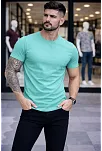 Erkek T-shirt Bisiklet Yaka Slim Fit Dar Kesim Likralı Tişört Günlük Basic Body - Turkuvaz