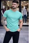 Erkek T-shirt Bisiklet Yaka Slim Fit Dar Kesim Likralı Tişört Günlük Basic Body - Turkuvaz Erkek T-shirt Bisiklet Yaka Slim Fit Dar Kesim Likralı Tişört Günlük Basic Body - Turkuvaz