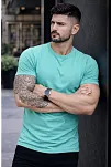Erkek T-shirt Bisiklet Yaka Slim Fit Dar Kesim Likralı Tişört Günlük Basic Body - Turkuvaz