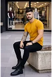 Erkek T-shirt Bisiklet Yaka Slim Fit Dar Kesim Likralı Tişört Günlük Basic Body - Limon