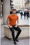 Erkek T-shirt Bisiklet Yaka Slim Fit Dar Kesim Likralı Tişört Günlük Basic Body - Koyu Turuncu