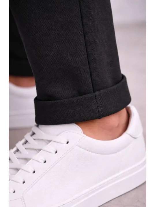 Erkek Diagonel Mikro Dokulu Duble Paça Cepli Pantolon Bağcıklı Bel, Modern Kesim - Siyah