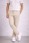 Erkek Diagonel Mikro Dokulu Duble Paça Cepli Pantolon Bağcıklı Bel, Modern Kesim - Krem