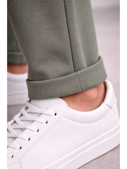 Erkek Diagonel Mikro Dokulu Duble Paça Cepli Pantolon Bağcıklı Bel, Modern Kesim - Haki Erkek Diagonel Mikro Dokulu Duble Paça Cepli Pantolon Bağcıklı Bel, Modern Kesim - Haki