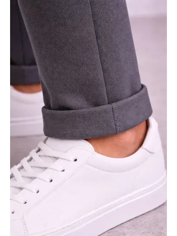 Erkek Diagonel Mikro Dokulu Duble Paça Cepli Pantolon Bağcıklı Bel, Modern Kesim - Füme Erkek Diagonel Mikro Dokulu Duble Paça Cepli Pantolon Bağcıklı Bel, Modern Kesim - Füme