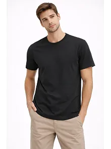 Erkek Bisiklet Yaka Tişört Regular Kalıp Basic Pamuklu Günlük Kullanım T-shirt - Siyah