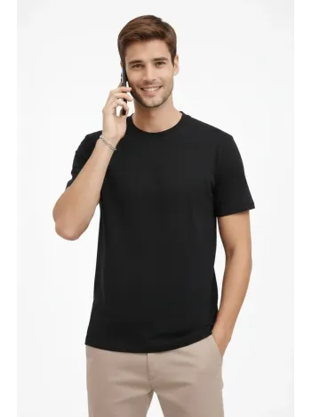 Erkek Bisiklet Yaka Tişört Regular Kalıp Basic Pamuklu Günlük Kullanım T-shirt - Siyah Erkek Bisiklet Yaka Tişört Regular Kalıp Basic Pamuklu Günlük Kullanım T-shirt - Siyah