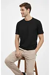 Erkek Bisiklet Yaka Tişört Regular Kalıp Basic Pamuklu Günlük Kullanım T-shirt - Siyah