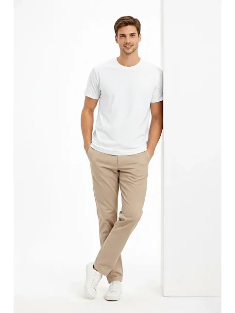 Erkek Bisiklet Yaka Tişört Regular Kalıp Basic Pamuklu Günlük Kullanım T-shirt - Beyaz