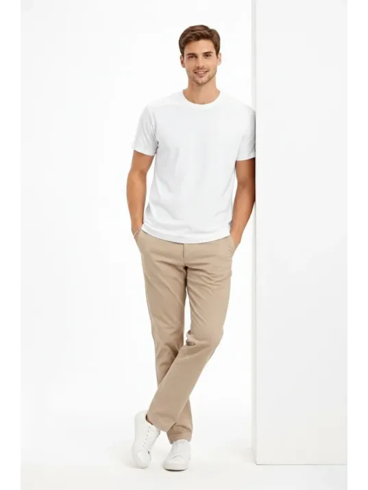 Erkek Bisiklet Yaka Tişört Regular Kalıp Basic Pamuklu Günlük Kullanım T-shirt - Beyaz