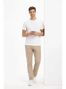 Erkek Bisiklet Yaka Tişört Regular Kalıp Basic Pamuklu Günlük Kullanım T-shirt - Beyaz