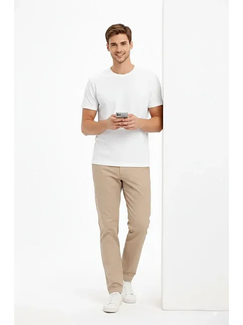 Erkek Bisiklet Yaka Tişört Regular Kalıp Basic Pamuklu Günlük Kullanım T-shirt - Beyaz