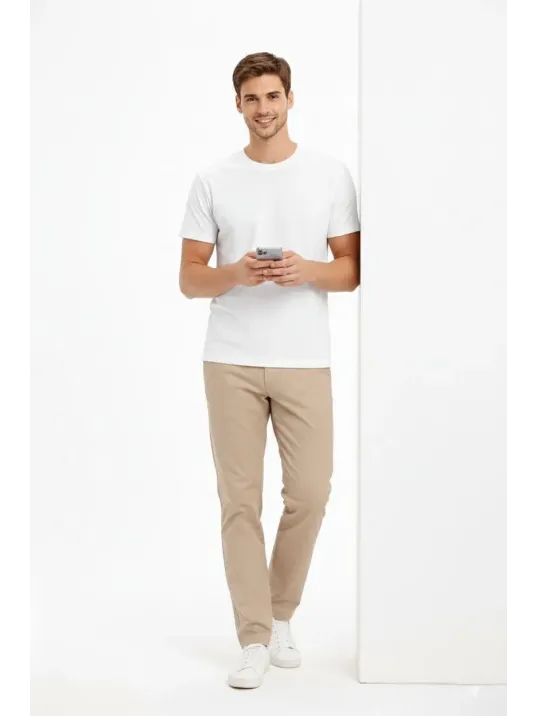 Erkek Bisiklet Yaka Tişört Regular Kalıp Basic Pamuklu Günlük Kullanım T-shirt - Beyaz