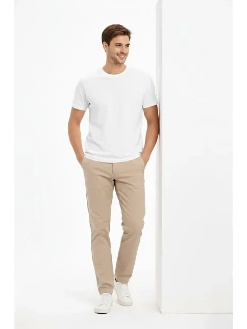 Erkek Bisiklet Yaka Tişört Regular Kalıp Basic Pamuklu Günlük Kullanım T-shirt - Beyaz