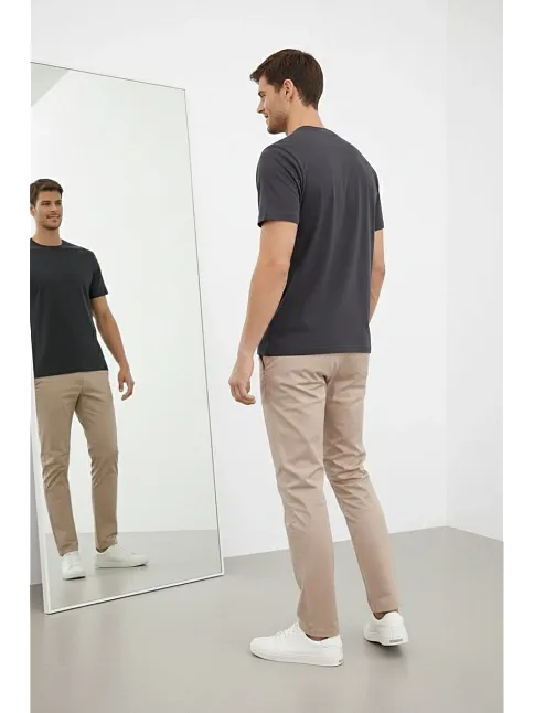 Erkek Bisiklet Yaka Tişört Regular Kalıp Basic Pamuklu Günlük Kullanım T-shirt - Füme