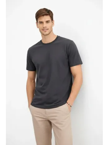 Erkek Bisiklet Yaka Tişört Regular Kalıp Basic Pamuklu Günlük Kullanım T-shirt - Füme Erkek Bisiklet Yaka Tişört Regular Kalıp Basic Pamuklu Günlük Kullanım T-shirt - Füme