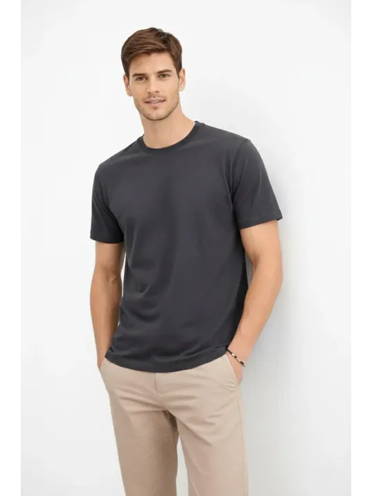 Erkek Bisiklet Yaka Tişört Regular Kalıp Basic Pamuklu Günlük Kullanım T-shirt - Füme