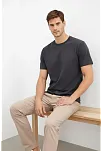 Erkek Bisiklet Yaka Tişört Regular Kalıp Basic Pamuklu Günlük Kullanım T-shirt - Füme