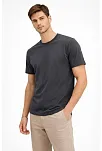 Erkek Bisiklet Yaka Tişört Regular Kalıp Basic Pamuklu Günlük Kullanım T-shirt - Füme