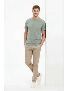Erkek Bisiklet Yaka Tişört Regular Kalıp Basic Pamuklu Günlük Kullanım T-shirt - Mint Yeşili