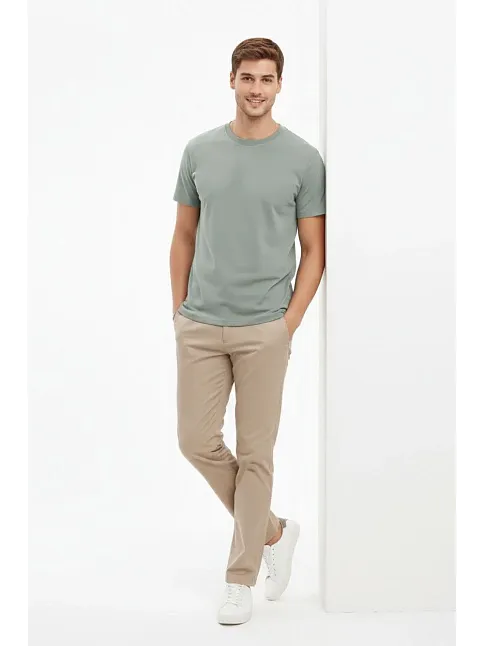 Erkek Bisiklet Yaka Tişört Regular Kalıp Basic Pamuklu Günlük Kullanım T-shirt - Mint Yeşili