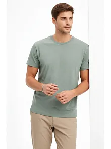 Erkek Bisiklet Yaka Tişört Regular Kalıp Basic Pamuklu Günlük Kullanım T-shirt - Mint Yeşili