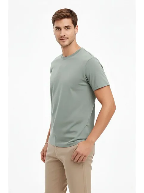 Erkek Bisiklet Yaka Tişört Regular Kalıp Basic Pamuklu Günlük Kullanım T-shirt - Mint Yeşili