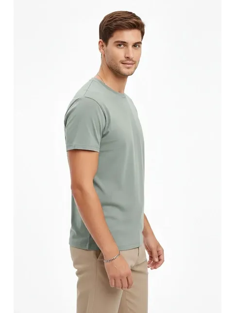 Erkek Bisiklet Yaka Tişört Regular Kalıp Basic Pamuklu Günlük Kullanım T-shirt - Mint Yeşili