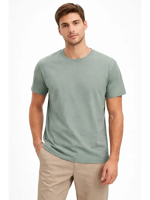 Erkek Bisiklet Yaka Tişört Regular Kalıp Basic Pamuklu Günlük Kullanım T-shirt - Mint Yeşili