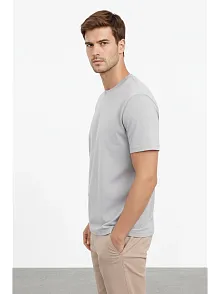 Erkek Bisiklet Yaka Tişört Regular Kalıp Basic Pamuklu Günlük Kullanım T-shirt - Gri
