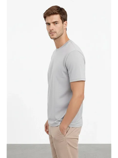 Erkek Bisiklet Yaka Tişört Regular Kalıp Basic Pamuklu Günlük Kullanım T-shirt - Gri