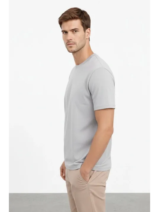 Erkek Bisiklet Yaka Tişört Regular Kalıp Basic Pamuklu Günlük Kullanım T-shirt - Gri