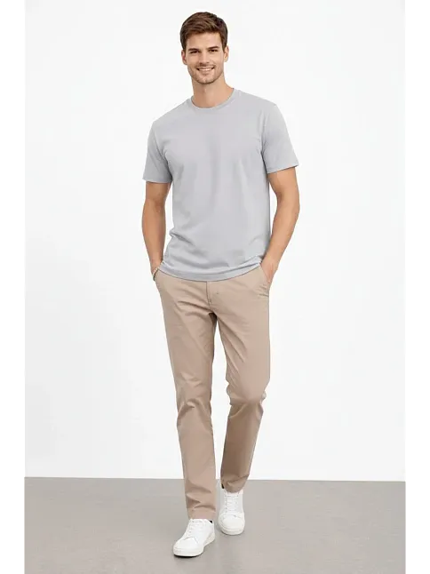 Erkek Bisiklet Yaka Tişört Regular Kalıp Basic Pamuklu Günlük Kullanım T-shirt - Gri