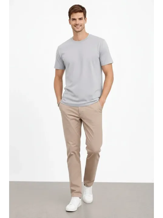 Erkek Bisiklet Yaka Tişört Regular Kalıp Basic Pamuklu Günlük Kullanım T-shirt - Gri