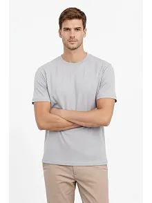 Erkek Bisiklet Yaka Tişört Regular Kalıp Basic Pamuklu Günlük Kullanım T-shirt - Gri