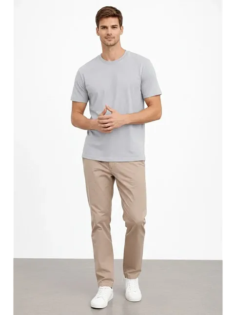 Erkek Bisiklet Yaka Tişört Regular Kalıp Basic Pamuklu Günlük Kullanım T-shirt - Gri