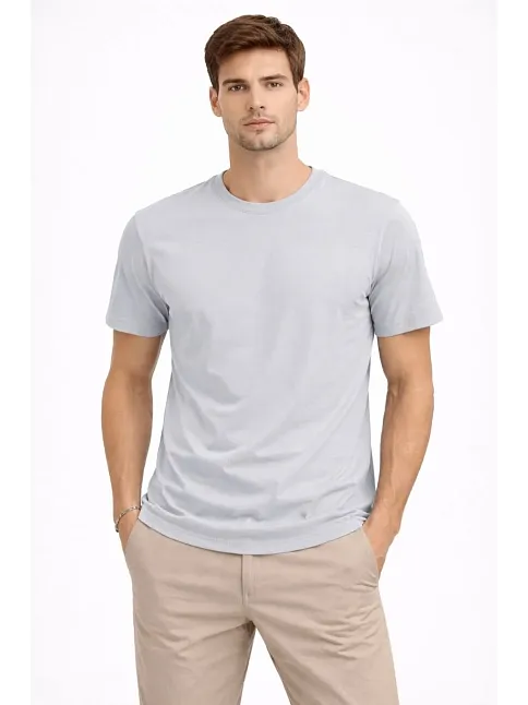 Erkek Bisiklet Yaka Tişört Regular Kalıp Basic Pamuklu Günlük Kullanım T-shirt - Gri