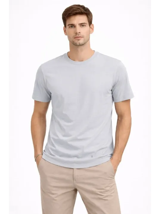 Erkek Bisiklet Yaka Tişört Regular Kalıp Basic Pamuklu Günlük Kullanım T-shirt - Gri