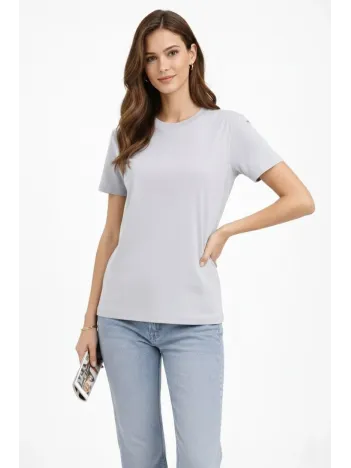 Kadın Bisiklet Yaka Tişört Regular Kalıp Basic Pamuklu Günlük Kullanım T-shirt - Gri Kadın Bisiklet Yaka Tişört Regular Kalıp Basic Pamuklu Günlük Kullanım T-shirt - Gri