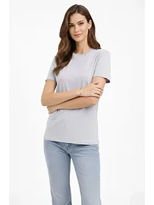 Kadın Bisiklet Yaka Tişört  Regular Kalıp Basic Pamuklu  Günlük Kullanım  T-shirt - Gri
