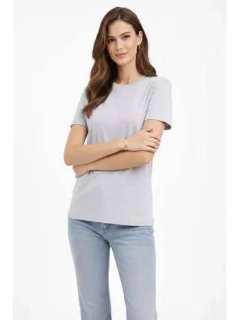 Kadın Bisiklet Yaka Tişört  Regular Kalıp Basic Pamuklu  Günlük Kullanım  T-shirt - Gri