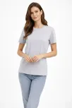 Kadın Bisiklet Yaka Tişört Regular Kalıp Basic Pamuklu Günlük Kullanım T-shirt - Gri Kadın Bisiklet Yaka Tişört Regular Kalıp Basic Pamuklu Günlük Kullanım T-shirt - Gri