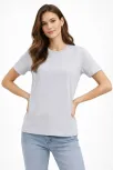 Kadın Bisiklet Yaka Tişört Regular Kalıp Basic Pamuklu Günlük Kullanım T-shirt - Gri Kadın Bisiklet Yaka Tişört Regular Kalıp Basic Pamuklu Günlük Kullanım T-shirt - Gri