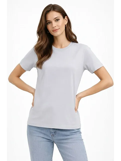 Kadın Bisiklet Yaka Tişört  Regular Kalıp Basic Pamuklu  Günlük Kullanım  T-shirt - Gri