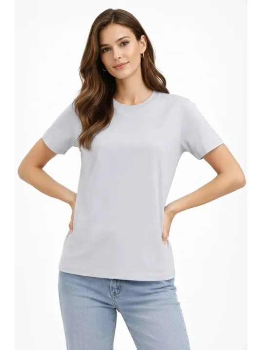 Kadın Bisiklet Yaka Tişört Regular Kalıp Basic Pamuklu Günlük Kullanım T-shirt - Gri Kadın Bisiklet Yaka Tişört Regular Kalıp Basic Pamuklu Günlük Kullanım T-shirt - Gri
