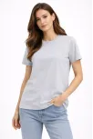 Kadın Bisiklet Yaka Tişört Regular Kalıp Basic Pamuklu Günlük Kullanım T-shirt - Gri Kadın Bisiklet Yaka Tişört Regular Kalıp Basic Pamuklu Günlük Kullanım T-shirt - Gri