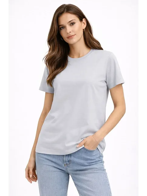 Kadın Bisiklet Yaka Tişört  Regular Kalıp Basic Pamuklu  Günlük Kullanım  T-shirt - Gri